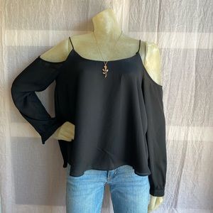 Black chiffon cold shoulder top